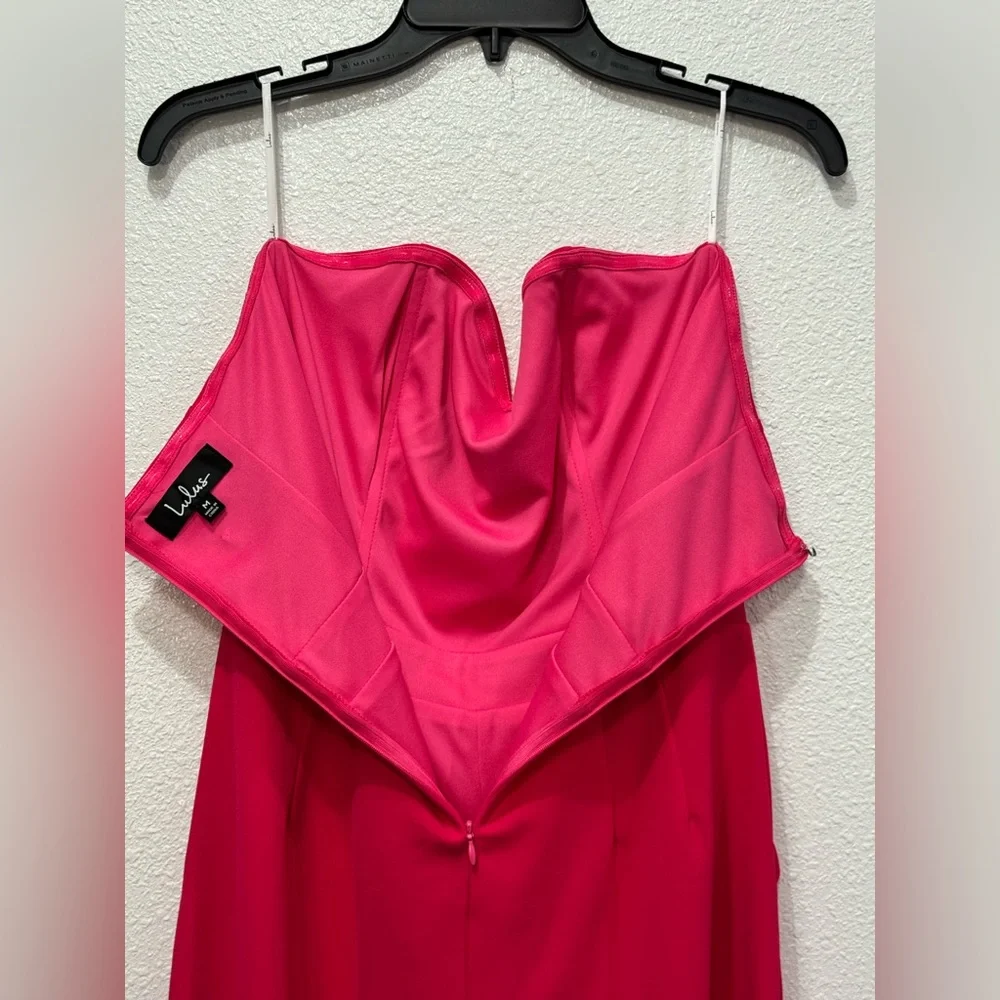 Lulu's Sexy Salmon Pink Red Strapless Jumpsuit Medium Wide Leg Cropped Womens - Picture 7 of 10